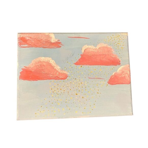 Pink Clouds on Blue Sky Acrylic Painting Original 12x9 on Canvas - Picture 1 of 9